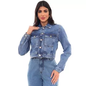 Jaqueta Jeans Com Recortes<BR>- Azul