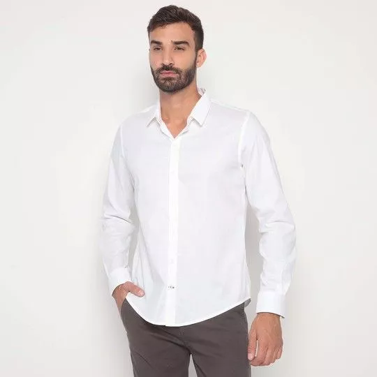Camisa Slim Fit Com Logo- Branca