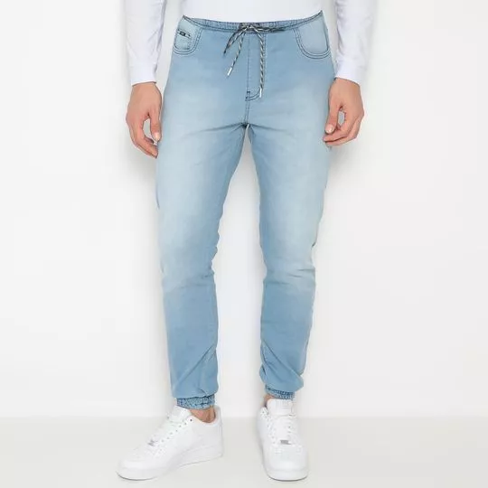 Calça Jeans Jogger Com Bolsos- Azul Claro