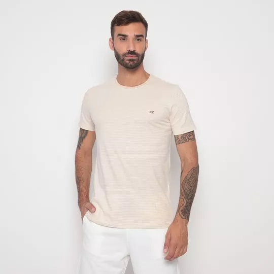 Camiseta Listrada- Bege Claro & Off White
