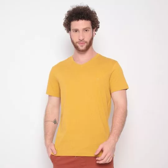 Camiseta Com Bordado- Amarelo Escuro