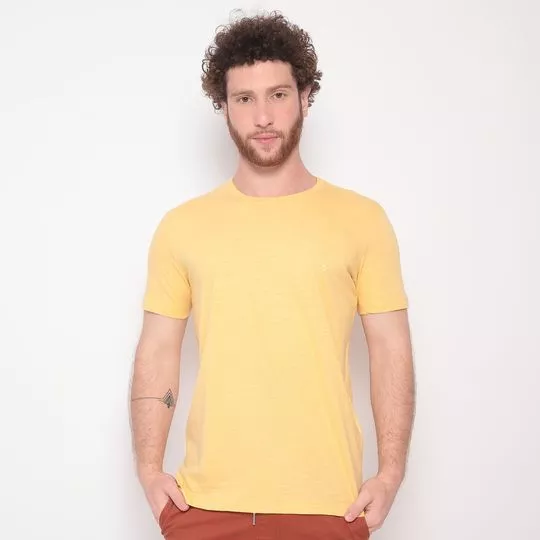 Camiseta Em Flamê Com Bordado- Amarela