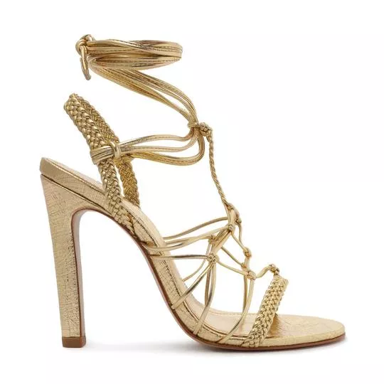 Sandália Com Amarração- Dourada- Salto: 11,5cm