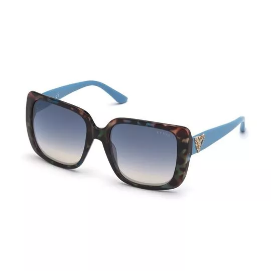Óculos De Sol Retangular- Marrom Escuro & Azul- Guess