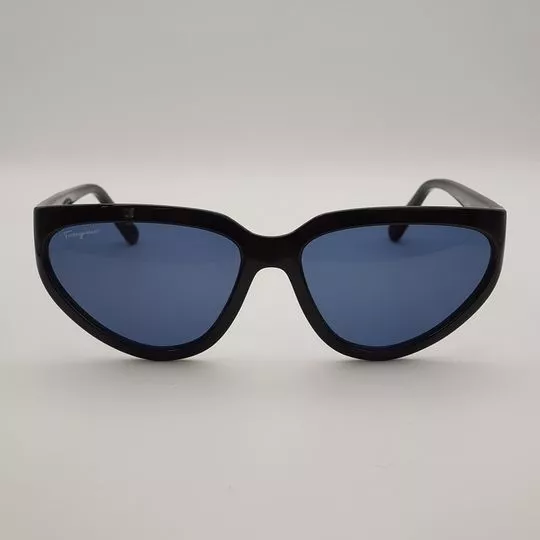 Óculos De Sol Retangular- Preto & Azul- SALVATORE FERRAGAMO