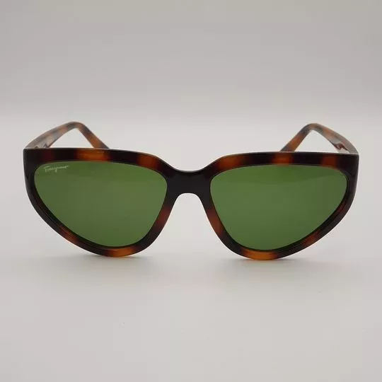 Óculos De Sol Retangular- Marrom & Verde- SALVATORE FERRAGAMO