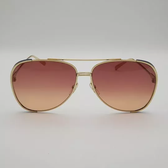 Óculos De Sol Aviador- Marrom Claro & Dourado- SALVATORE FERRAGAMO