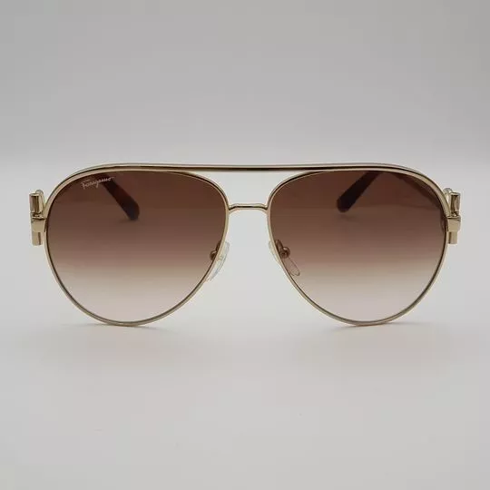 Óculos De Sol Aviador- Marrom & Dourado- SALVATORE FERRAGAMO