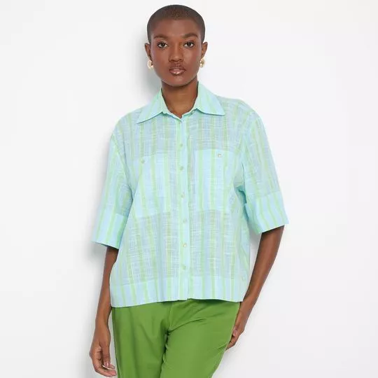 Camisa Listrada- Verde Água & Verde