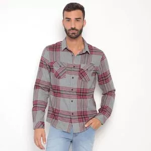 Camisa Xadrez<BR>- Cinza & Bordô