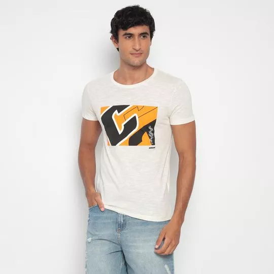 Camiseta Com Linho- Off White & Amarela