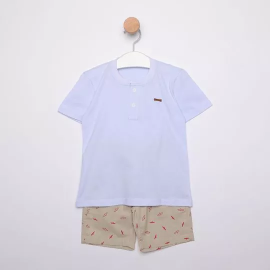 Conjunto De Camiseta & Bermuda Pássaros- Branco & Bege- Oliver