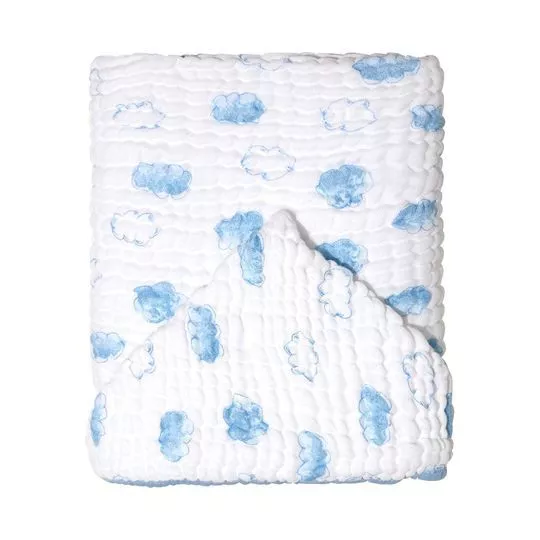 Toalha De Banho Com Capuz Soft Bamboo- Branca & Azul Claro- 115x85cm- 116 Fios