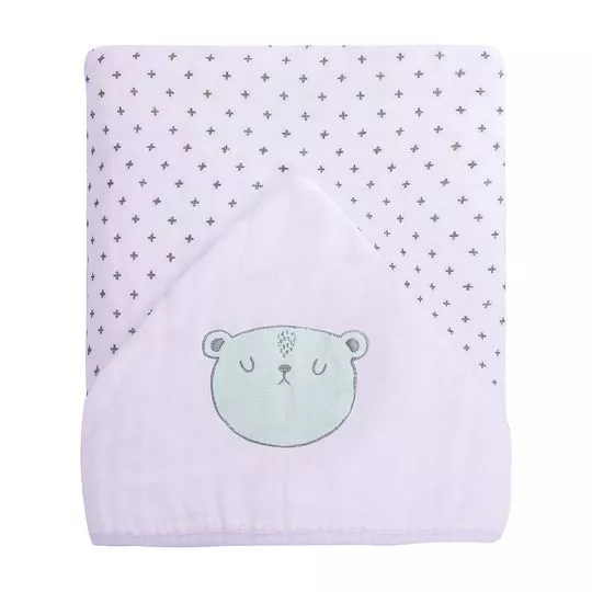 Toalhão De Banho Soft Premium Baby Com Capuz Bordado- Lilás & Cinza Claro
