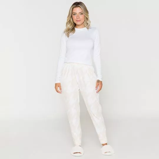 Pijama Com Recortes- Branco & Off White- Anna Kock Sleepwear