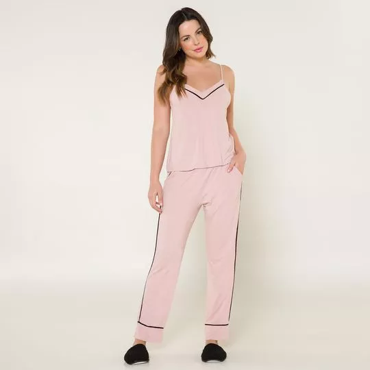 Pijama Com Recortes- Rosa Claro & Preto- Anna Kock Sleepwear
