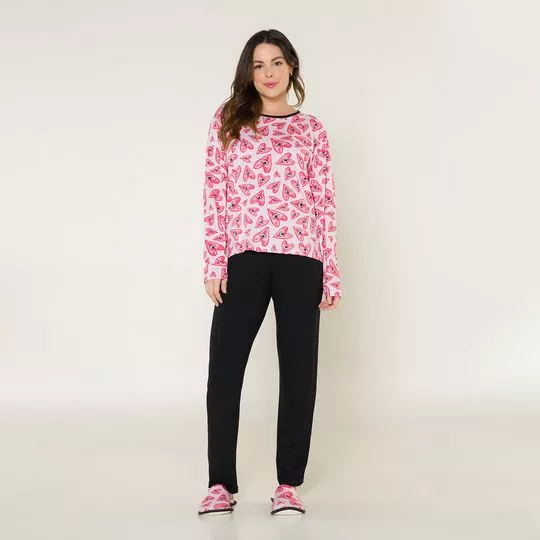 Pijama Corações- Pink & Preto- Anna Kock Sleepwear