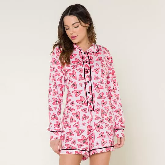 Macaquinho Corações- Pink & Preto- Anna Kock Sleepwear