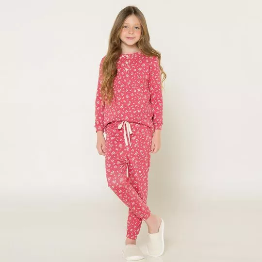 Pijama Floral- Pink & Branco- Anna Kock Sleepwear