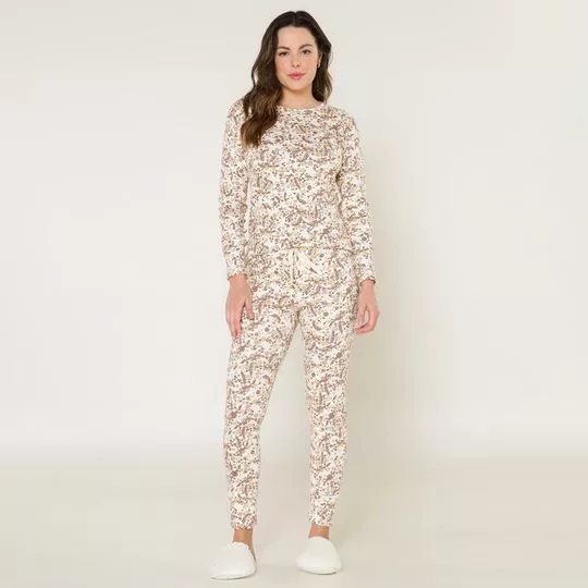 Pijama Floral- Off White & Marrom- Anna Kock Sleepwear
