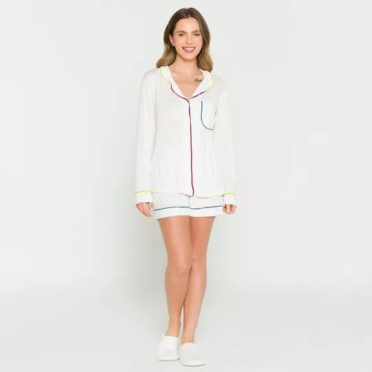 Short Doll Com Bolso- Off White & Pink- Anna Kock Sleepwear