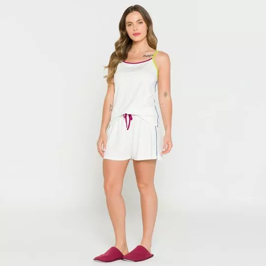 Short Doll Com Recortes- Off White & Pink- Anna Kock Sleepwear