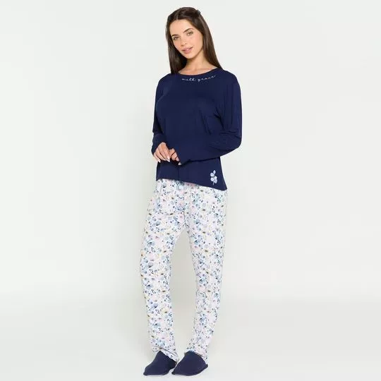 Pijama With Grace- Azul Marinho & Branco- Anna Kock Sleepwear
