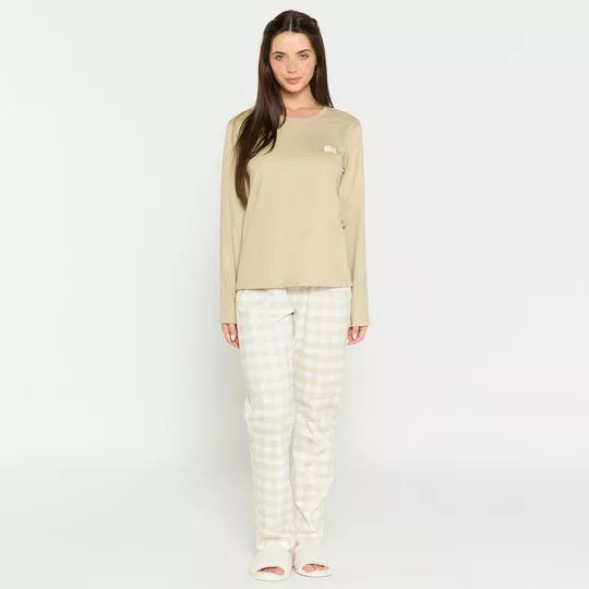 Pijama Quadriculado- Bege & Off White- Anna Kock Sleepwear