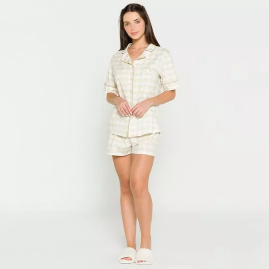 Short Doll Xadrez- Bege & Off White- Anna Kock Sleepwear
