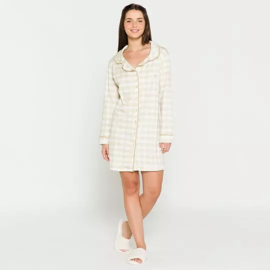 Camisola Xadrez- Bege & Off White- Anna Kock Sleepwear