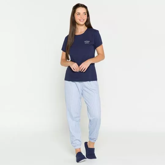 Pijama Com Inscrições- Azul Marinho & Azul Claro- Anna Kock Sleepwear