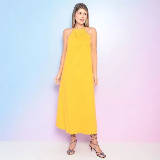Vestido Midi Com Pregas - Amarelo - Forum