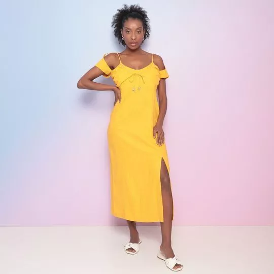 Vestido Midi Em Linho - Amarelo - LEZ A LEZ