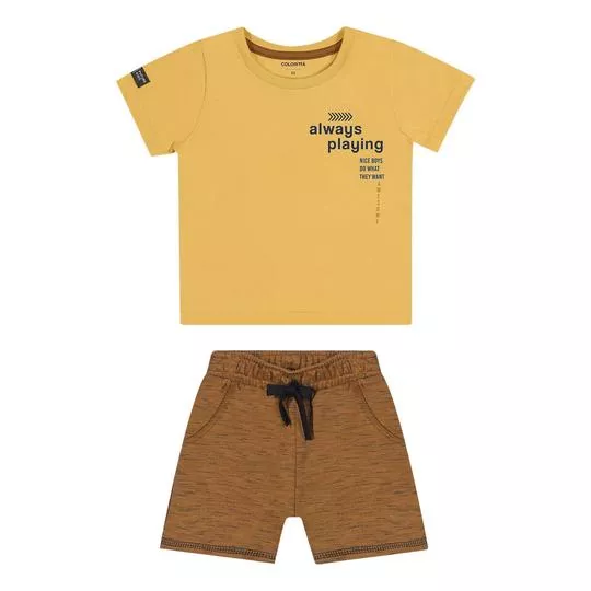Conjunto De Camiseta & Bermuda - Amarelo & Amarelo Escuro - Colorittá