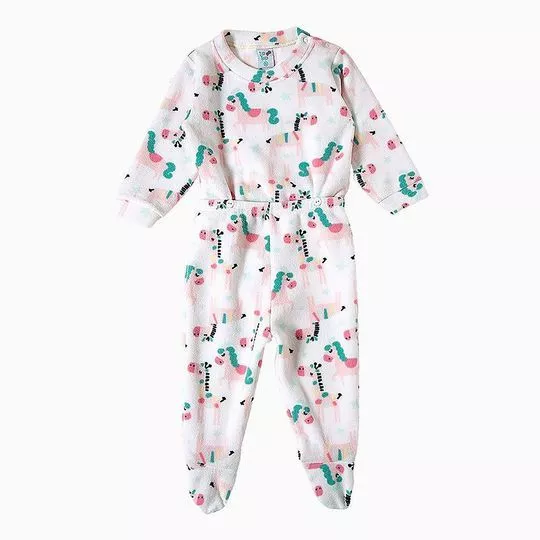 Pijama Infantil Cavalos Com Recortes - Off White & Rosa Claro - Tip Top