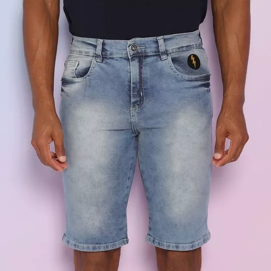 Bermuda Jeans Com Recortes- Azul Claro