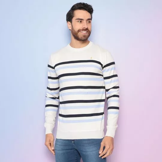 Suéter Listrado- Off White & Azul Marinho