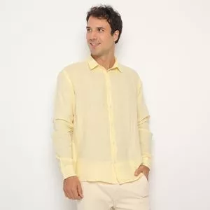 Camisa Em Linho<BR>- Amarelo Claro