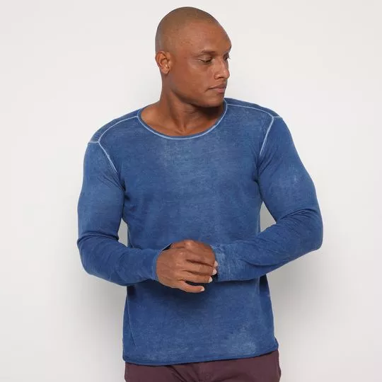 Suéter Em Tricô Estonado- Azul