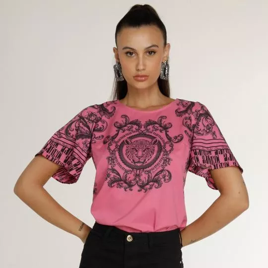 Camisa Cropped Onça Preta®- Pink & Preta