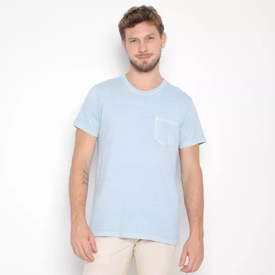 Camiseta Estonada Com Bolso- Azul Claro