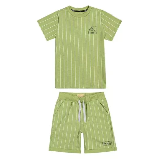 Conjunto De Camiseta & Bermuda- Verde & Off White