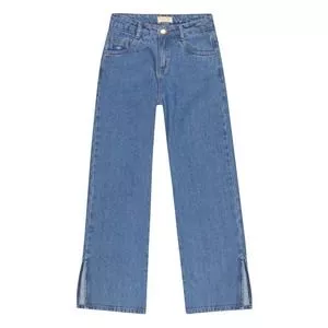 Calça Jeans Pantalona Com Bolsos<BR>- Azul