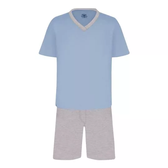 Pijama Com Recortes- Azul Claro & Cinza