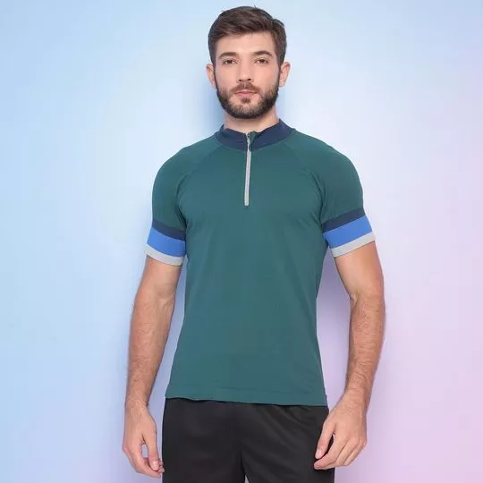 Camiseta Com Recortes- Verde Escuro & Azul Marinho