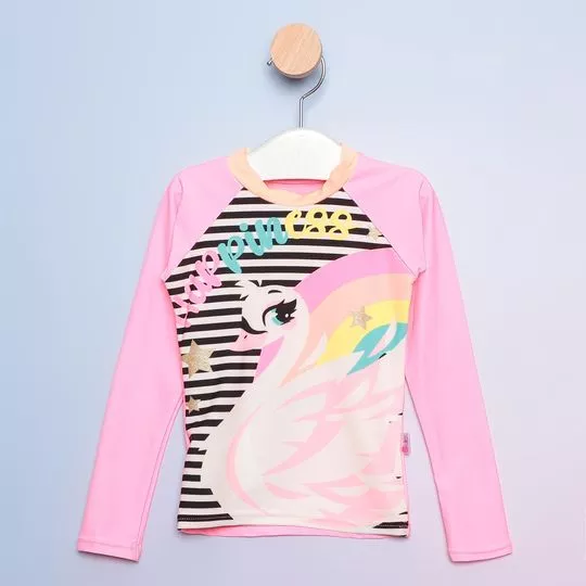 Camiseta Happiness Cisne- Rosa Neon & Preta