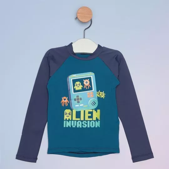 Camiseta Alien Invasion- Azul Turquesa & Azul Marinho