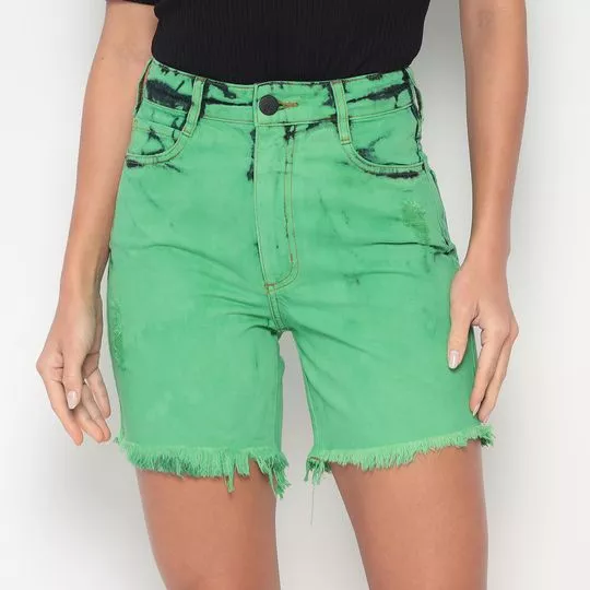 Bermuda Jeans Com Bolsos- Verde Claro & Preta