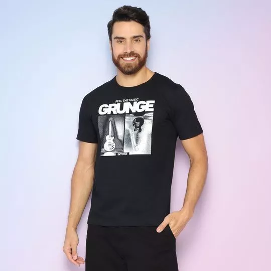 Camiseta Grunge- Preta & Off White- Rovitex
