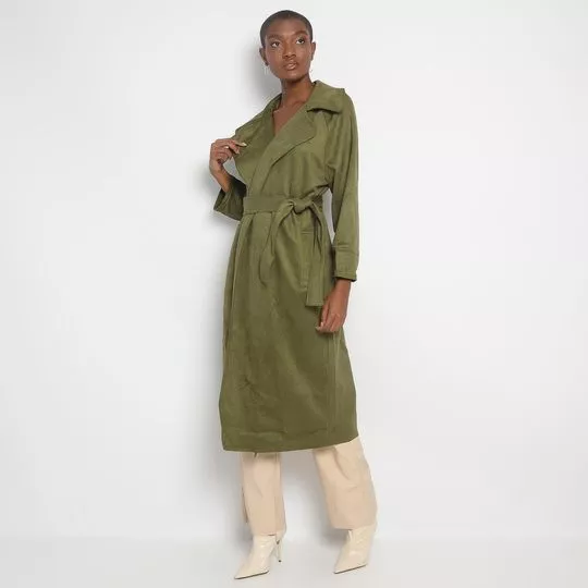 Trench Coat Com Faixa- Verde Militar- Lança Perfume